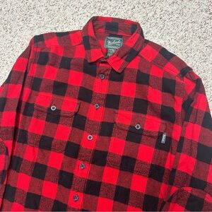 Woolrich Oxbow Bend Flannel Shirt Buffalo Plaid Button Up Heavy Large Long Red